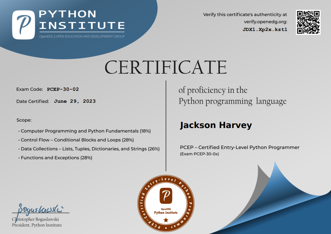 python certificate